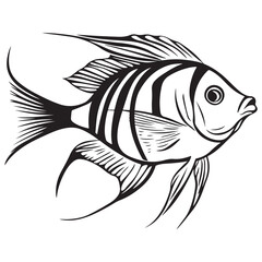 A black silhouette of a Angelfish vector clip art, Clipart Hand drawn cartoon graphic design icon