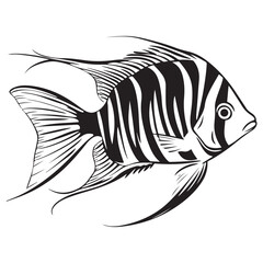 A black silhouette of a Angelfish vector clip art, Clipart Hand drawn cartoon graphic design icon