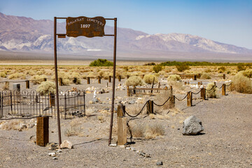 The cemetery the ghost town of Ballarat, an old mining town in the arid desert landscape near Death Valley, California.