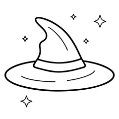 Floating Witch Hat with Magical Aura Outline Vector Design
