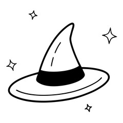 Floating Witch Hat with Magical Aura Outline Vector Design