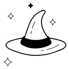 Floating Witch Hat with Magical Aura Outline Vector Design