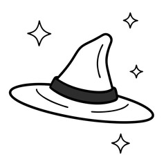 Floating Witch Hat with Magical Aura Outline Vector Design