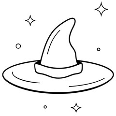 Floating Witch Hat with Magical Aura Outline Vector Design