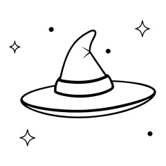 Floating Witch Hat with Magical Aura Outline Vector Design