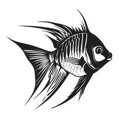 A black silhouette of a Angelfish vector clip art, Clipart Hand drawn cartoon graphic design icon