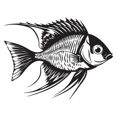 A black silhouette of a Angelfish vector clip art, Clipart Hand drawn cartoon graphic design icon