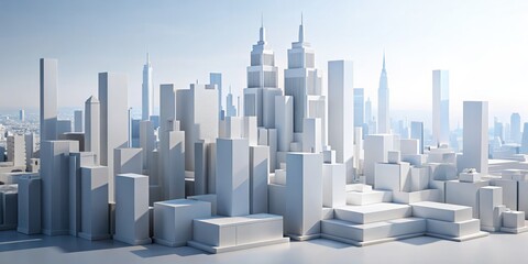 Abstract Minimalist Cityscape - White Geometric Skyscrapers, 3D Rendering, Minimalism , Architecture , Urban
