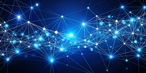 Fototapeta premium Abstract Network Connection - Blue and White Glowing Nodes, Digital Network, Technology Background, Network Structure, Digital, Technology, Network