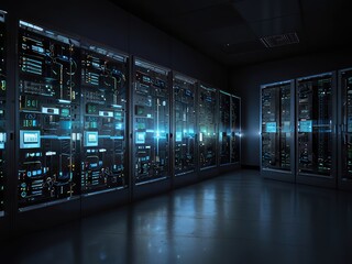 server rack in a centre,room with servers,server rack in a center,server