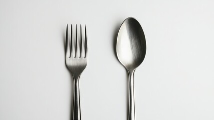 A picture of a spoon and fork, separated from everything else, against a plain white background.