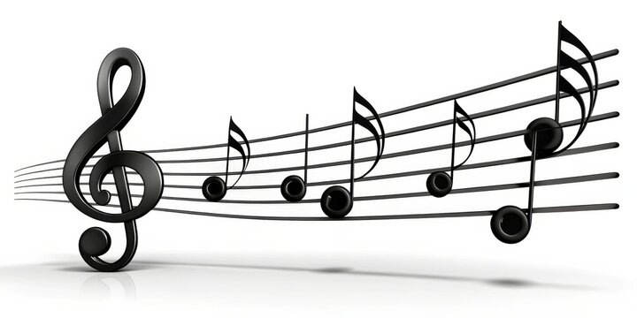 Black Treble Clef and Music Notes on Staff, 3D Render, Musical Symbol, Music Staff, Music Note, music