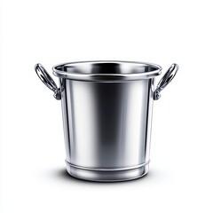 A sleek stainless steel bucket with two handles, perfect for storage or gardening. Ideal for modern home or outdoor use, white background