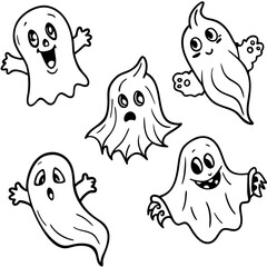 Whimsical & Spooky Ghosts Floating Outline Vector