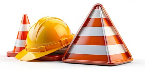 Construction Safety Equipment, 3D Render, Safety Gear, Warning Signs
