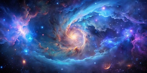 Cosmic Vortex - A Celestial Tapestry of Blue, Pink, and Orange Nebulae with Stars, space, nebula, astronomy