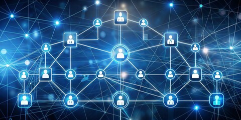 Digital Network of Connected People, Blue Background, Technology, Connections, Network