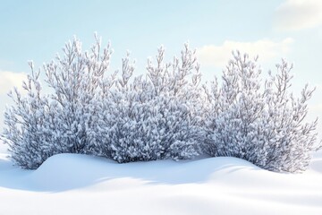 Obraz premium Snow-Covered Bush on Transparent Background: Winter Landscape with Frosted Foliage and Icy Texture