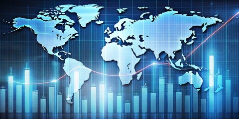 Global Economic Growth World Map with Financial Charts, Stock Market, Finance, Economy, Data