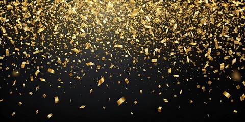 Golden Confetti Falling On Black Background, Celebration, Party, Holiday
