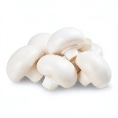 Fresh white mushrooms stacked together on a clean background showcasing their smooth texture and natural color