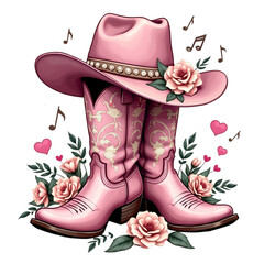 pink cowboy boots and a matching pink cowboy hat