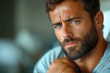 Obraz premium Closeup of Sportsman in Hospital with Injured Shoulder Receiving Medical Treatment and Care