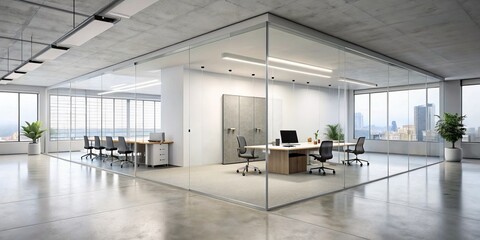 Obraz premium Modern Glass Wall Office Interior Design, Architecture, Interior Design , office, modern