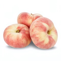 Fresh peaches stacked together on a white background highlighting their vibrant colors and smooth texture