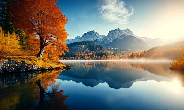 Autumnal Mountain Lake Reflection