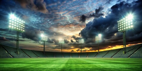 Fototapeta premium Stadium Lights Against Dramatic Sky, Stadium, Soccer Field, Football