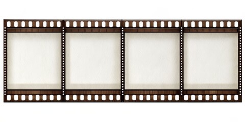 Fototapeta premium Vintage Film Strip with Four Blank Frames, Isolated on White, filmstrip, film, camera