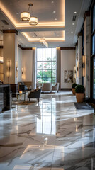 Luxurious Hotel Lobby with Modern Interior Design and Elegant Ambiance
