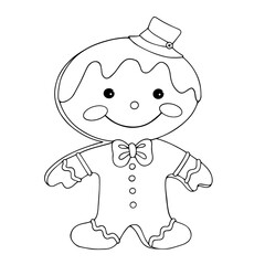 Line sketch, coloring Christmas baking, gingerbread man. Vector graphics.
