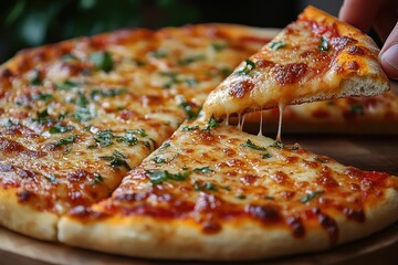 Closeup of a Delicious Vegetarian Pizza Slice on a Table with Fresh Toppings and Crispy Crust