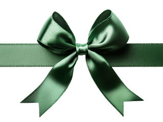 A beautiful green satin bow sits snugly tied on a smooth ribbon, ideal for enhancing gifts and decorations during festive celebrations