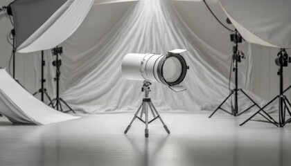 Seamless white photography studio background with depth of field for a professional shoot