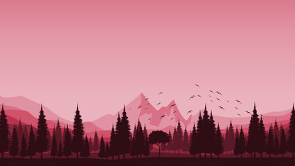 Fototapeta premium sunset view mountain hill landscape panorama nature scenery vector illustration good for advertising, ads, business, wallpaper, background, backdrop design, and tourism