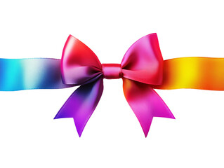 A beautifully crafted satin bow in vibrant colors sits at the center of a smooth ribbon. The ribbon features a stunning gradient transitioning from blue to yellow, creating an eye-catching detail