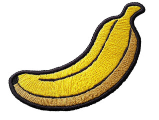 A vibrant yellow banana patch showcases detailed embroidery with a black outline. Perfect for adding a playful touch to jackets or bags