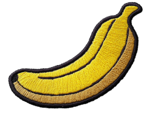 A vibrant yellow banana patch showcases detailed embroidery with a black outline. Perfect for adding a playful touch to jackets or bags