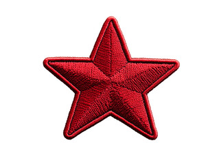 The bright red five-pointed star stands out against transparent backdrop, featuring detailed stitching that highlights its unique design and artistic quality