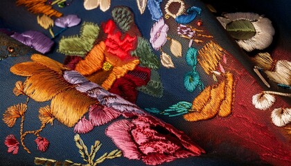 Abstract background with embroidered cloth, macro