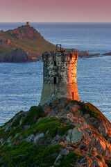 Torra di a Parata with Genoese Tower and Archipelago of Sanguinaires island. The Grand Site des...