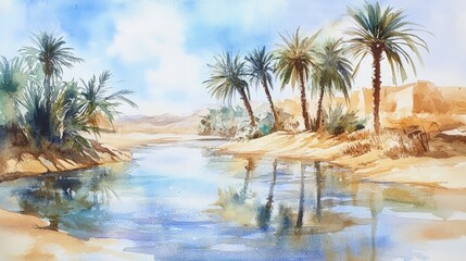 Obraz premium Palm trees reflected in oasis water.