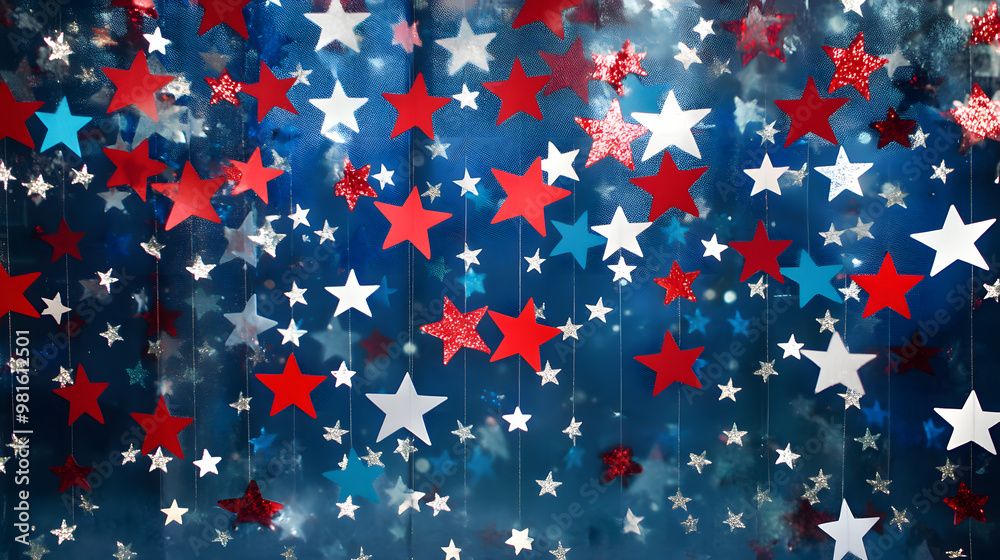 Wall mural Independence Day Window Decoration with Fireworks