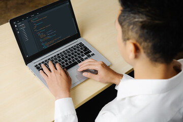 Software development programming on computer screen for modish application and program coding