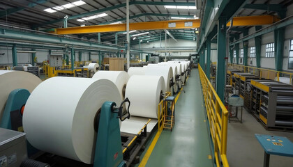 Paper industry with rolls of paper reels