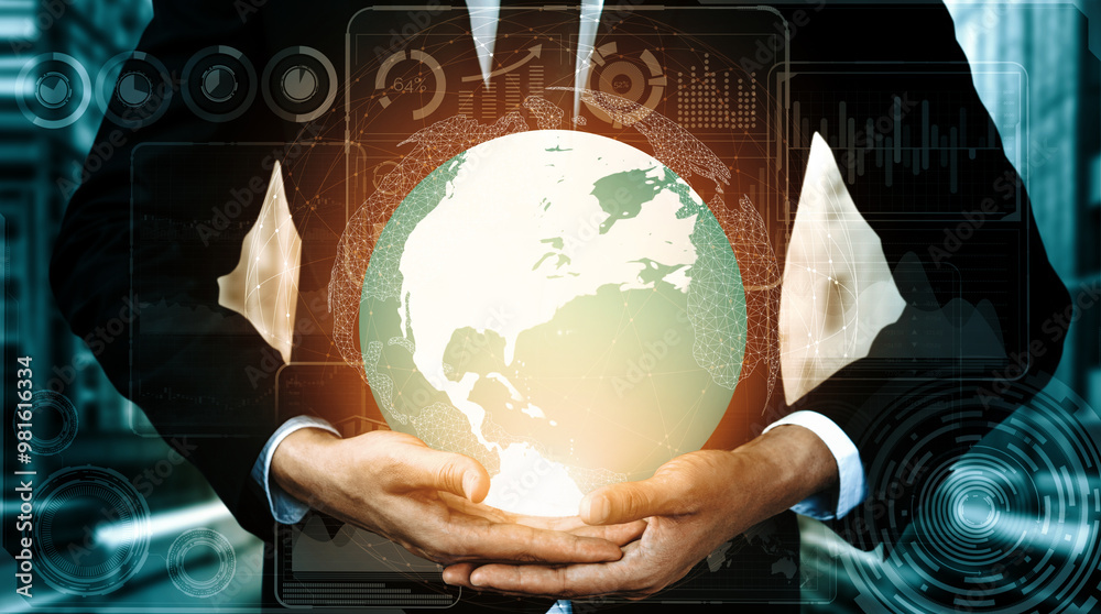 Poster data analysis for business and finance concept. interface showing future computer technology of prof
