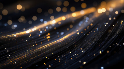 Obraz premium Abstract black and gold light waves with shimmering particles, futuristic energy design